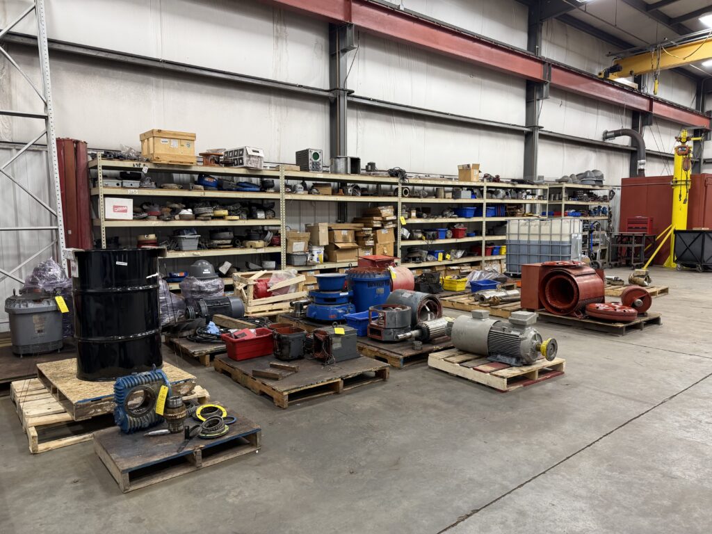 electric motor repair shop workspace and equipment